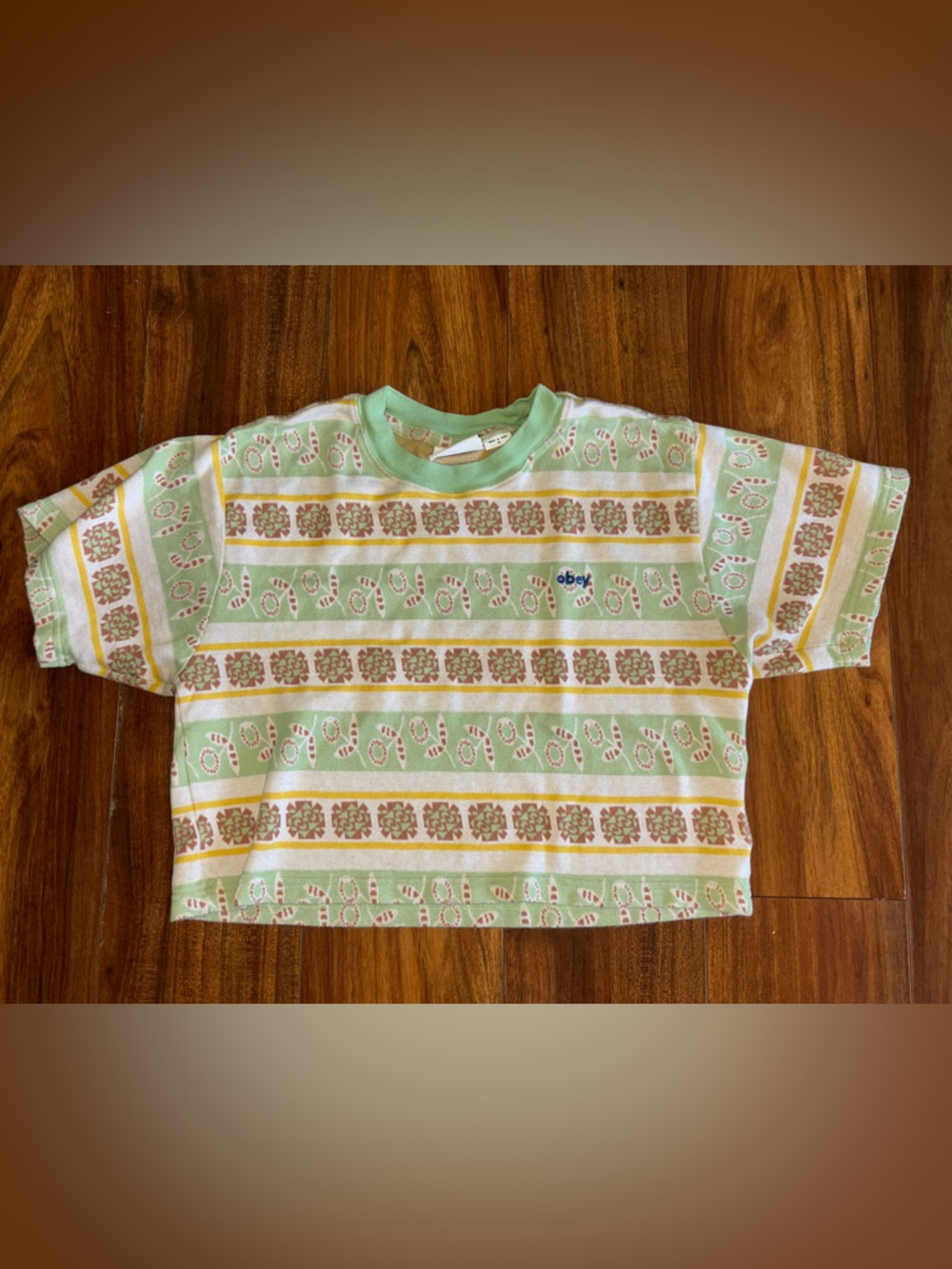 Obey Green Striped Knit Tee